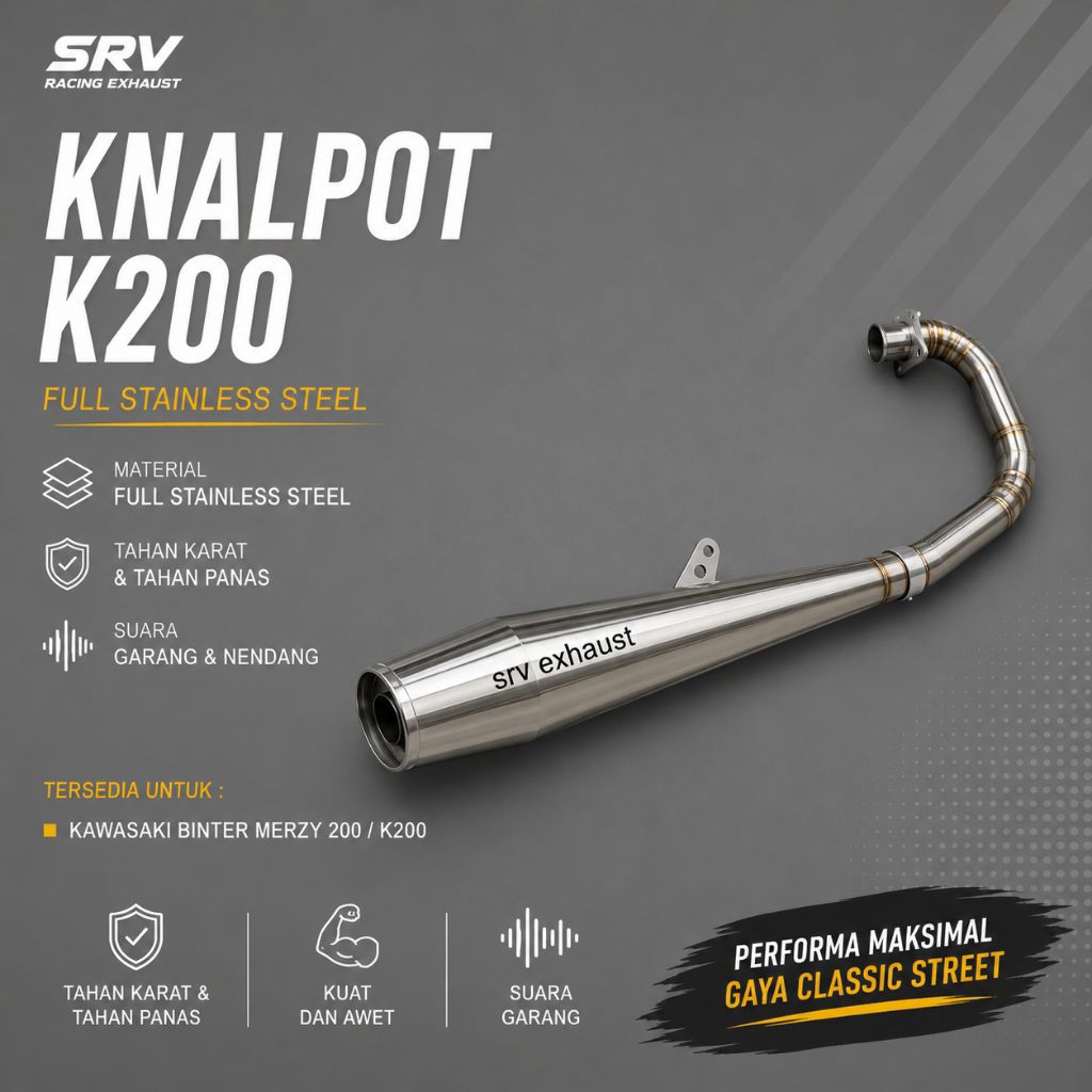 knalpot racing custom kawasaki binter merzy 200 full stenlis original srv