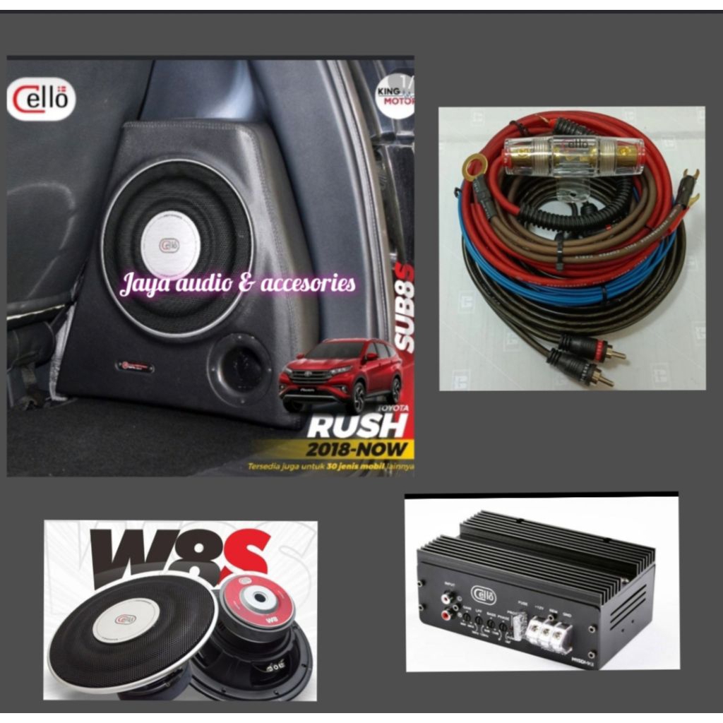 Subwoofer PNP Box Sudut Cello 8inch W8S Mobil Rush-Terios 2018now Include Power Monoblock M16D mkll 