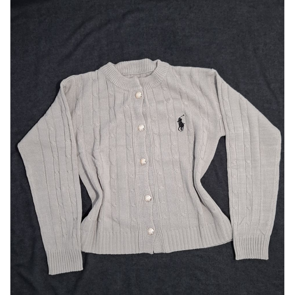 Cardigan Kepang Polo Abu