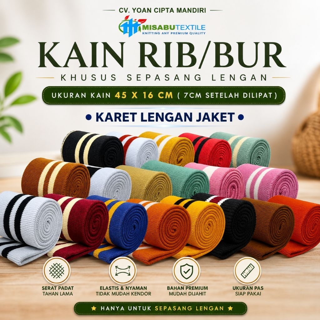 Kain rib bur jaket khusus sepasang lengan tinggal ukuran 45cm pengganti rib jaket ojol  pasang baru 