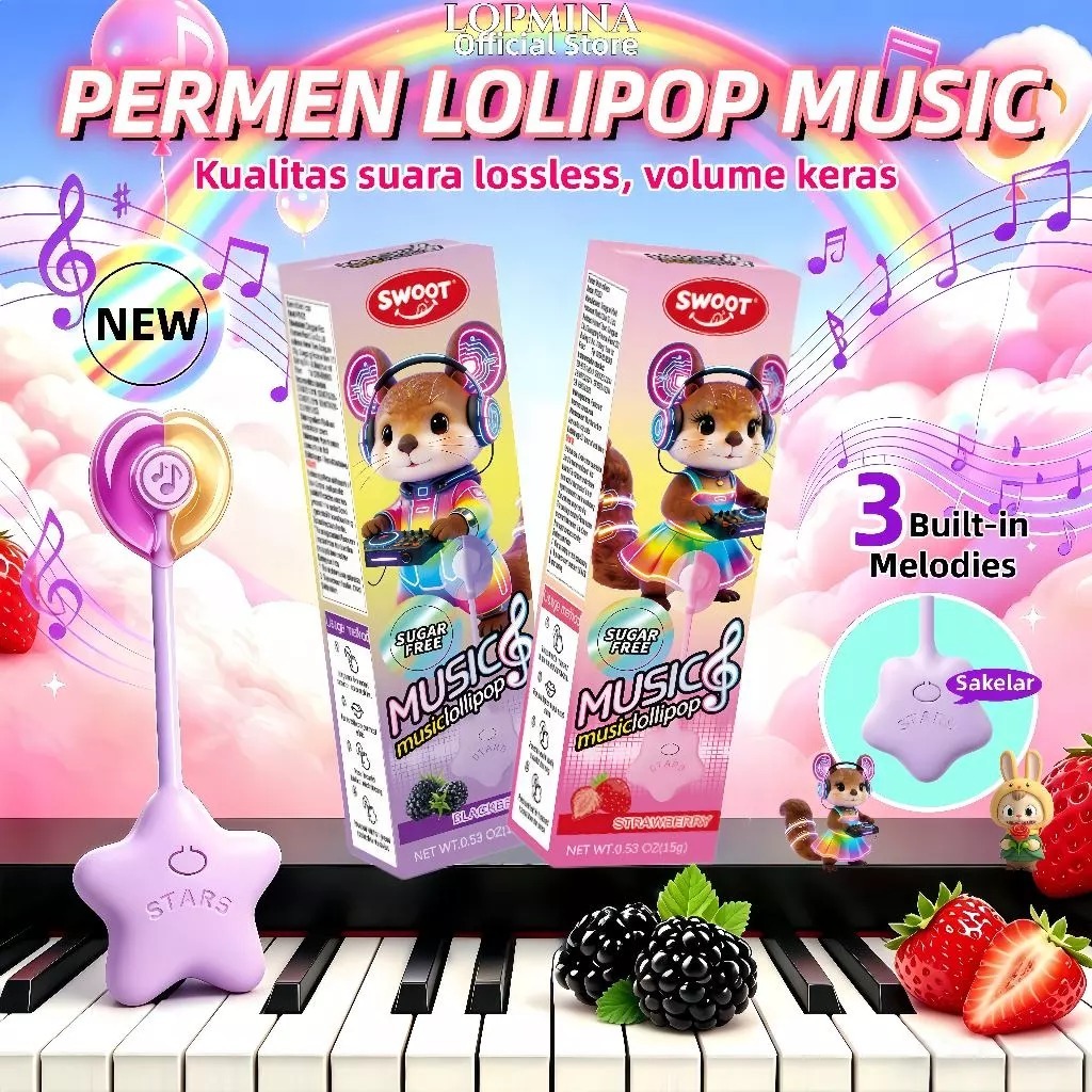 [HALAL] permen musik lolipop viral permen music lolipop music candy permen lagu viral murah Mainan &
