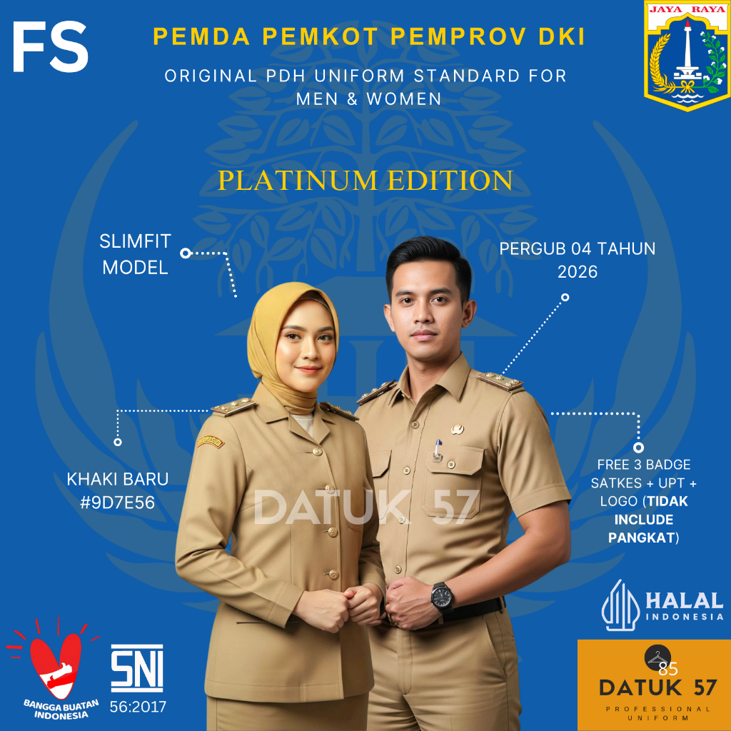 [FULL SET] Datuk 57 Platinum (NEW COLOR #9D7E56) : Seragam Setelan PDH Khaki Pemda ASN PNS PPPK Guru