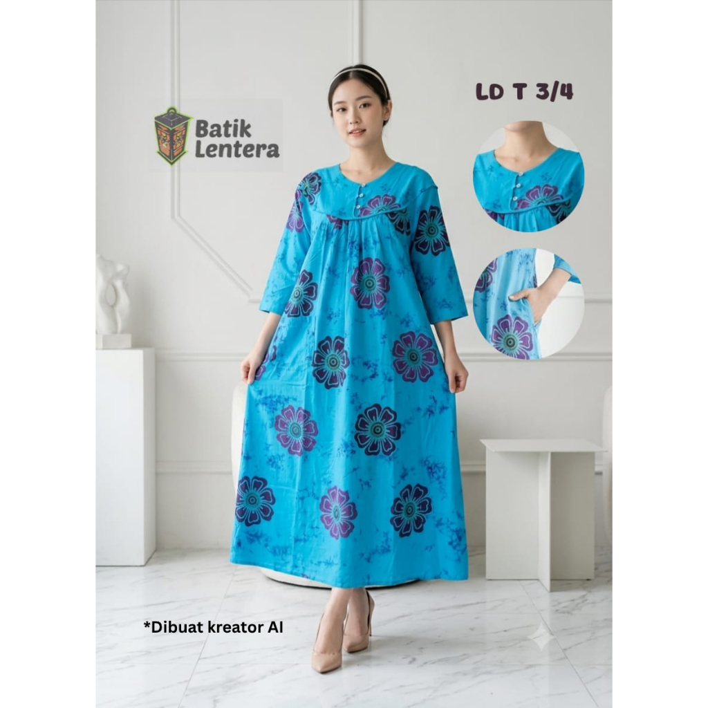 Baju Tidur Daster Batik Lentera Panjang Semata Kaki Longdress Tangan 3/4 Motif Sunan Bunga Busui Kan