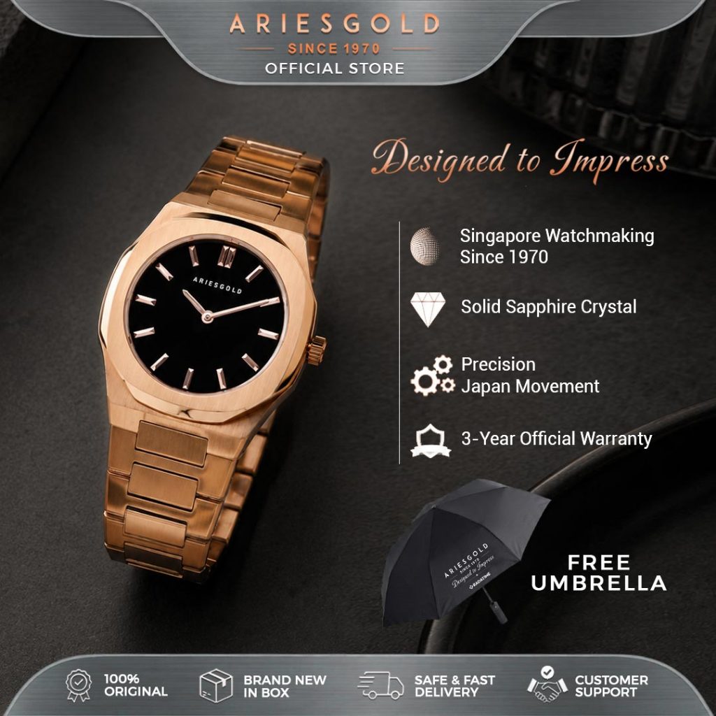 Jam Tangan Wanita Original Aries Gold Urban Prestige  Solid Stainless Steel Formal Rose Gold L-1032-
