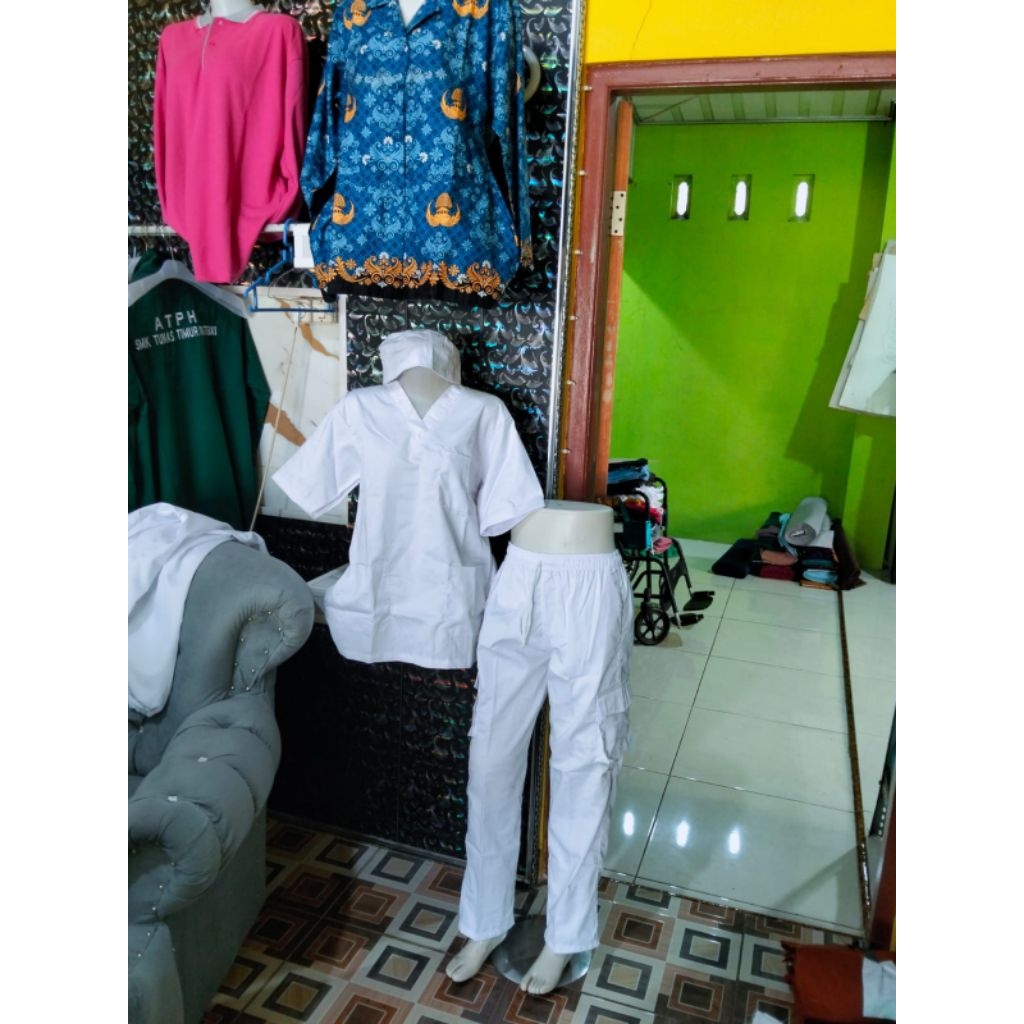 Baju OK Lengan Pendek  Setelan celana cargo / Baju Jaga Saku Cargo/Baju Tindakan/Baju OK CARGO lenga