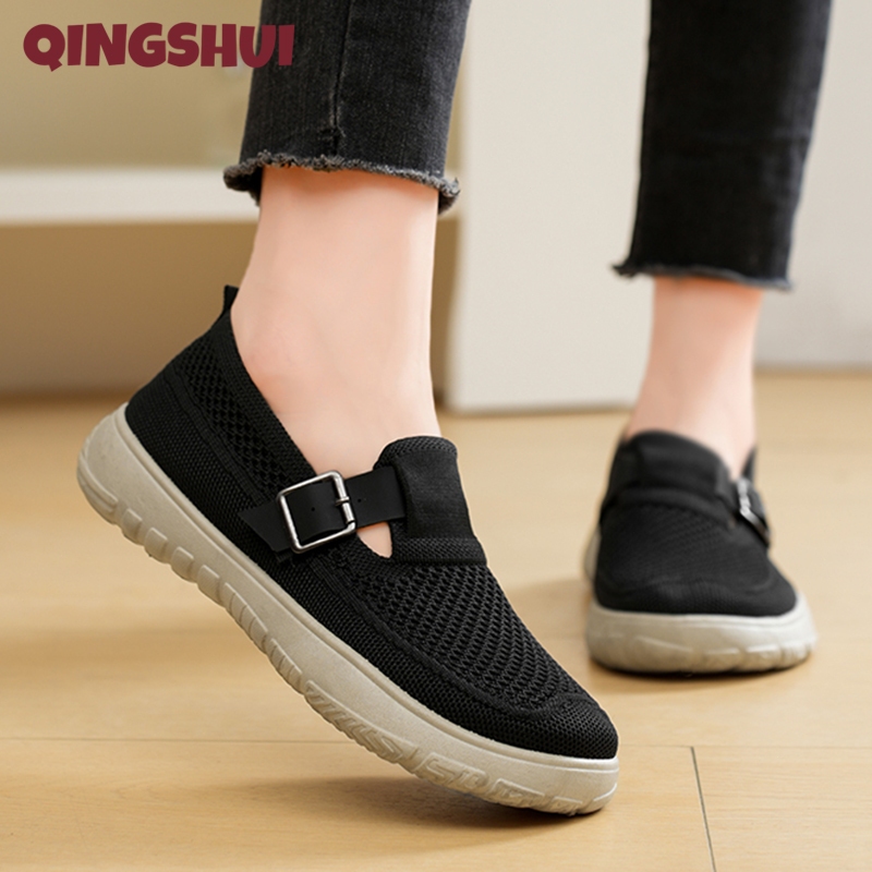 QINGSHUI Sepatu sneakers slip-on wanita Sepatu datar wanita Sepatu loafers wanita