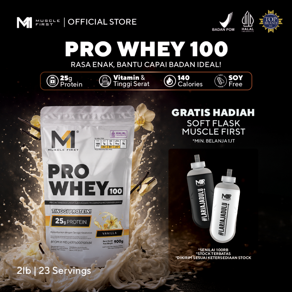 MUSCLE FIRST Pro Whey 100 2lbs/900gr Vanila - Whey Protein Suplemen Fitness