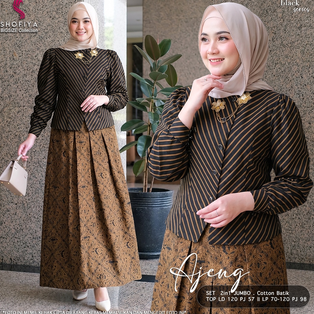 AJENG SET ORIGINAL BY SHOFIYA ONESET KONDANGAN ATASAN MOTIF GARIS SETROK BATIK MATT COTTON BATIK