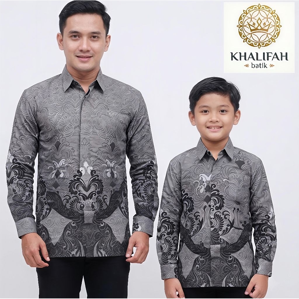 Batik Dobby Ayah Dan Anak Warna Abu abu Reguler Fit Bahan Dobby