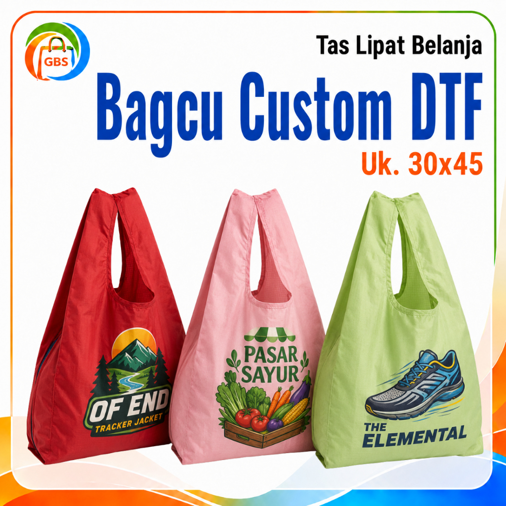 Tas Supermarket Baggu Bagcu Custom DTF Full Warna Modis Lipat Praktis Tas Belanja Shopping Bag Jinji