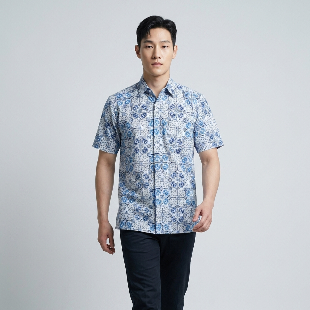 HEM BATIK PRIA LENGAN PENDEK BIRU