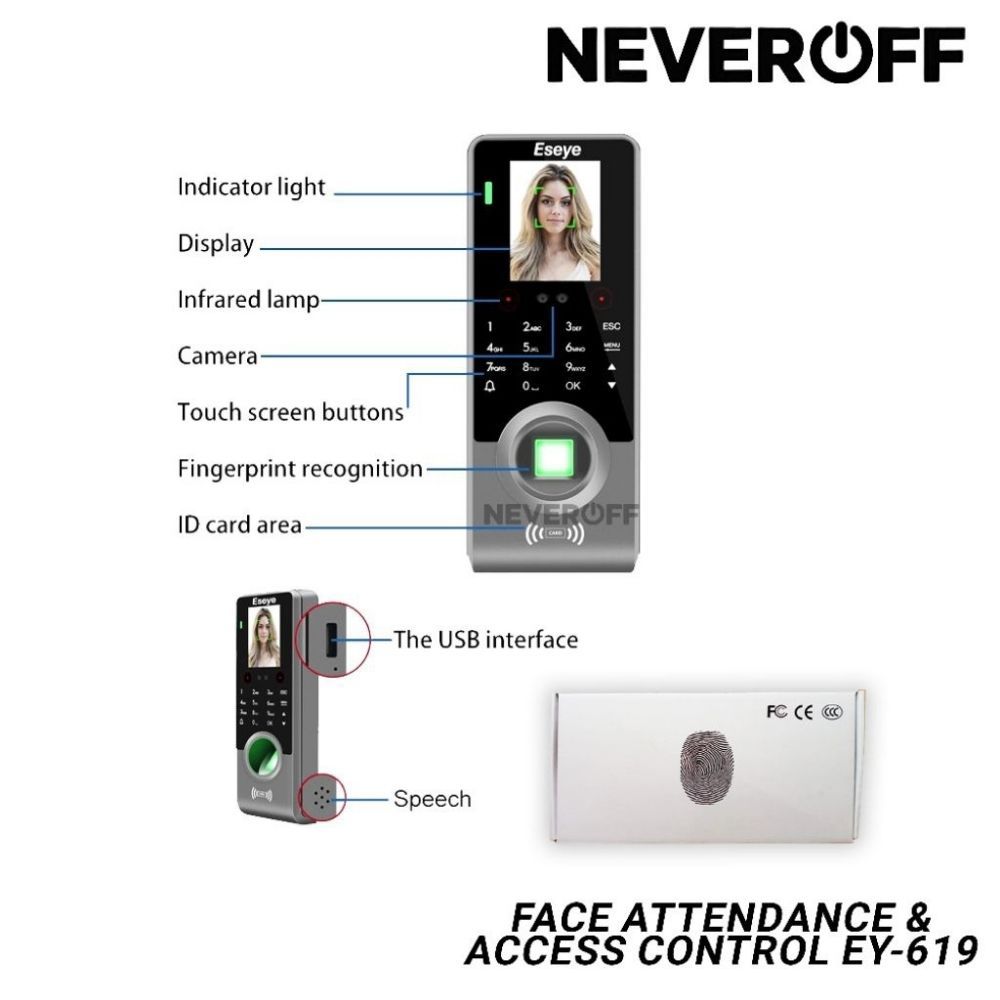 Mesin Absensi Sensor Suhu Wajah Infra Red dan Sidik Jari Touch Screen- Face Attendance Finger Print 