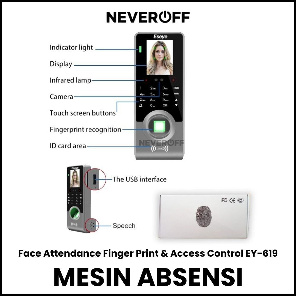Mesin Absensi Wajah dan Sidik Jari - Face Attendance Finger Print and  Access Control EY-619