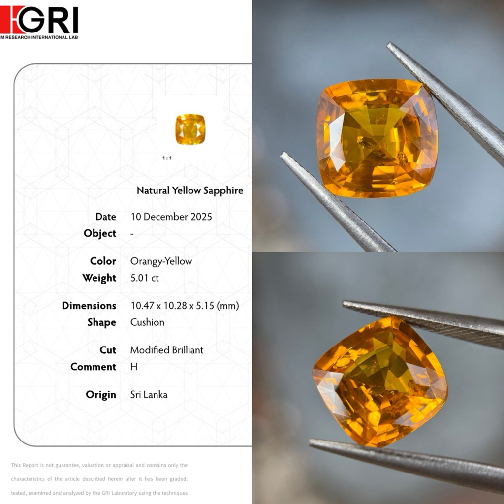 Natural Yellow Sapphire 5.01 crt memo GRI