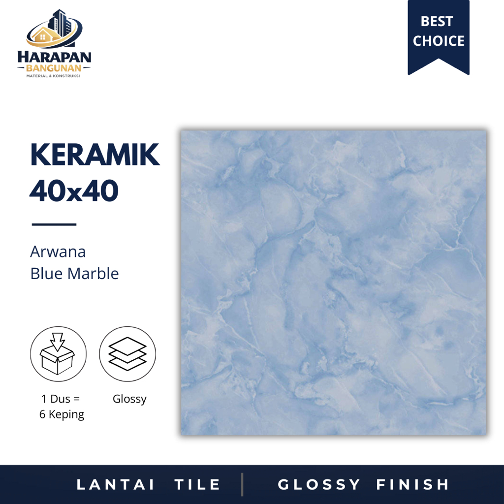 Keramik Lantai Biru 40x40 Arwana Blue Marble Keramik Glossy Motif Awan 40 x 40