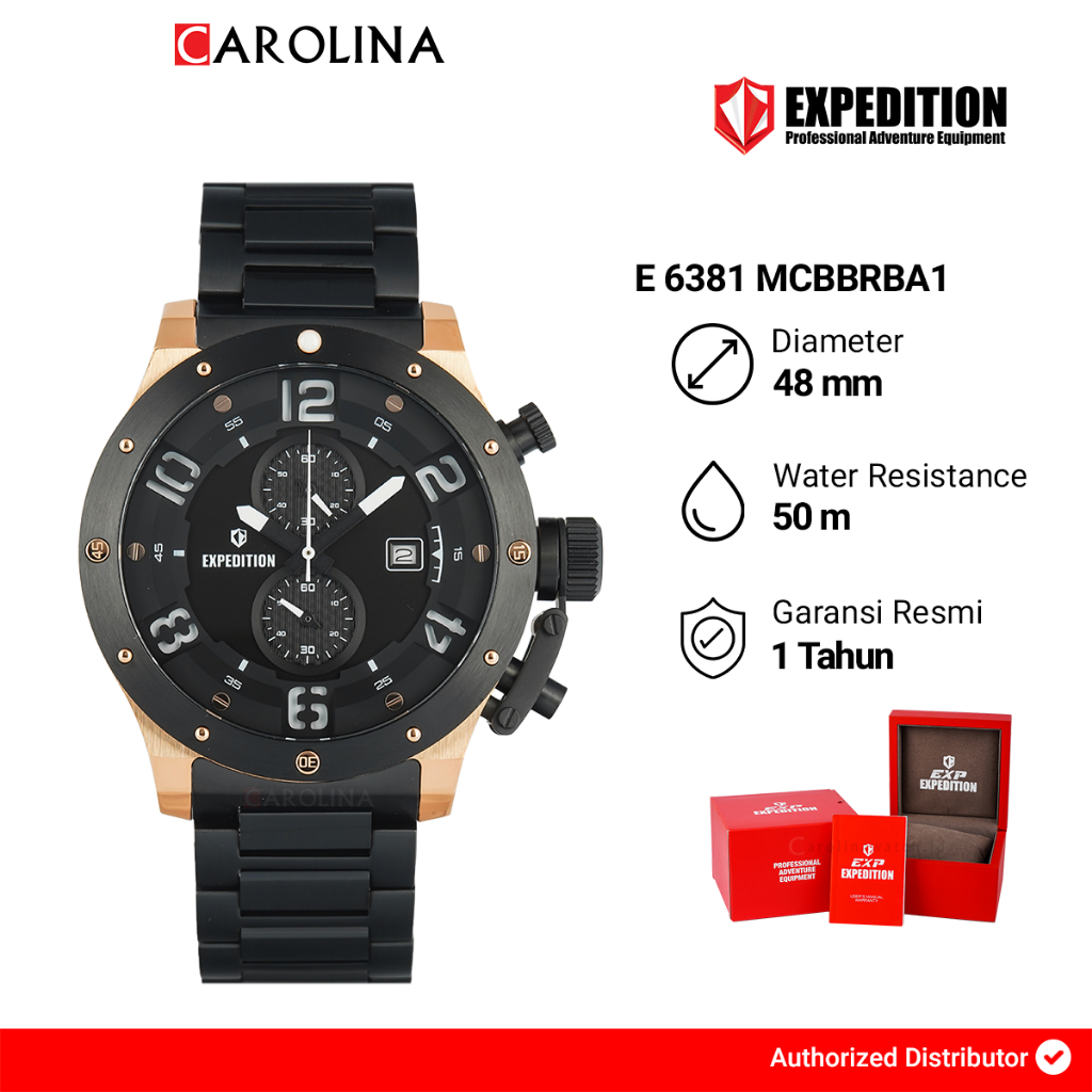 Jam Tangan Pria Expedition E 6381 MCBBRBA1 Chronograph Black Dial Black Stainless Steel Strap