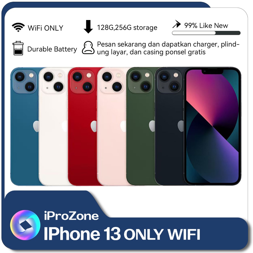 IPhone 13 WIFI ONLY 128GB 256GB Bekas Second Original Mulus Fullset Hp IP 13 Color Pink White Black 