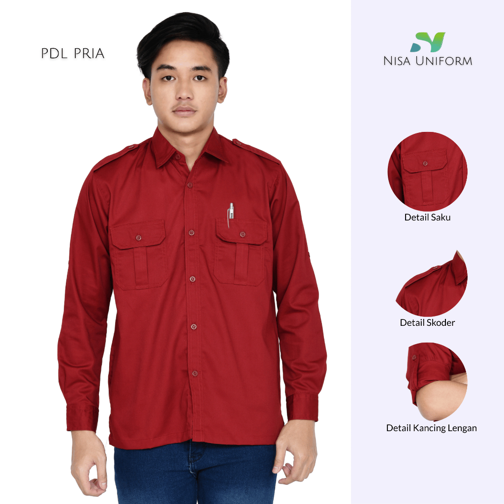 Seragam PDL Pria Lengan Panjang Baju PDL Kerja Kantor Skoder Pundak Bisa Custom Bordir