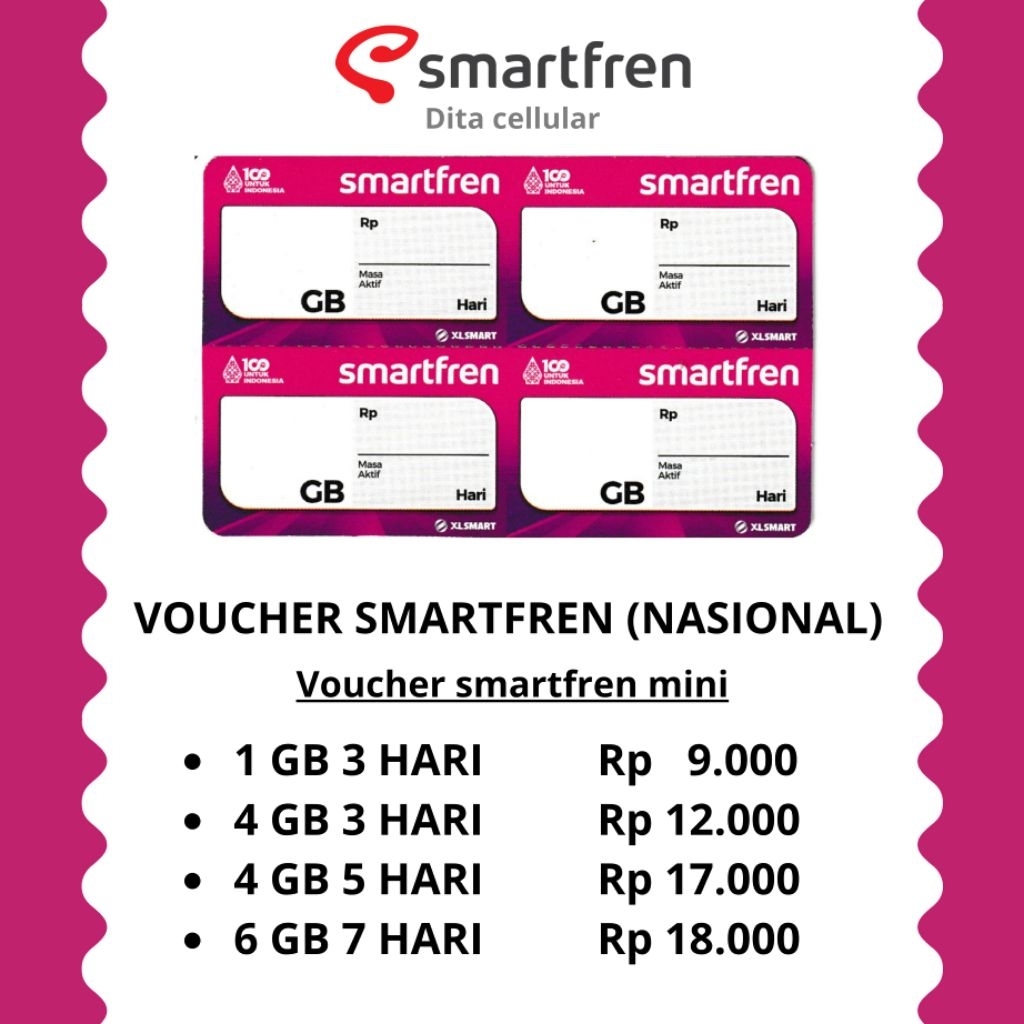 Voucher kuota smartfren 6GB 4GB 1GB nasional