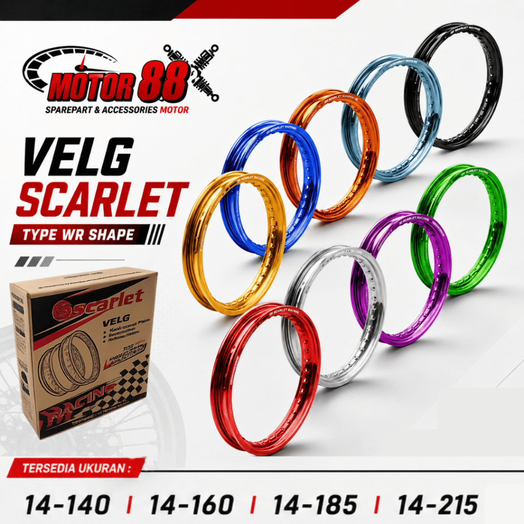 Velg Pelek Rim Alloy Scarlet Ring 14 (WR Shape) 36Hole - Satuan (140/160/185/215) "Original Scarlet"