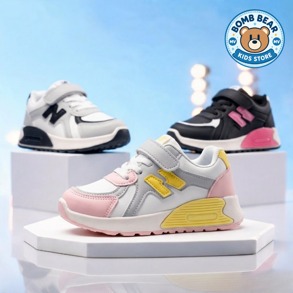 BOMB BEAR KIDS Sepatu Sneaker Olahraga Anak Laki & Perempuan TK SD Abu Pink Hitam Running YN-XYY6305