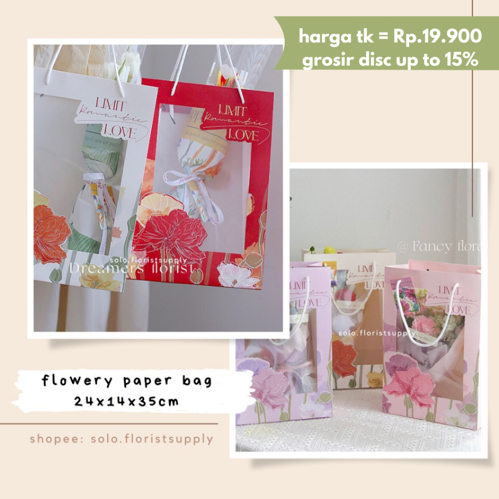TR [SW] FLOWERY PAPER BAG TRANSPARAN BAG FLOWER BAG BENING TAS BUNGA Creative Square Window Bag For 