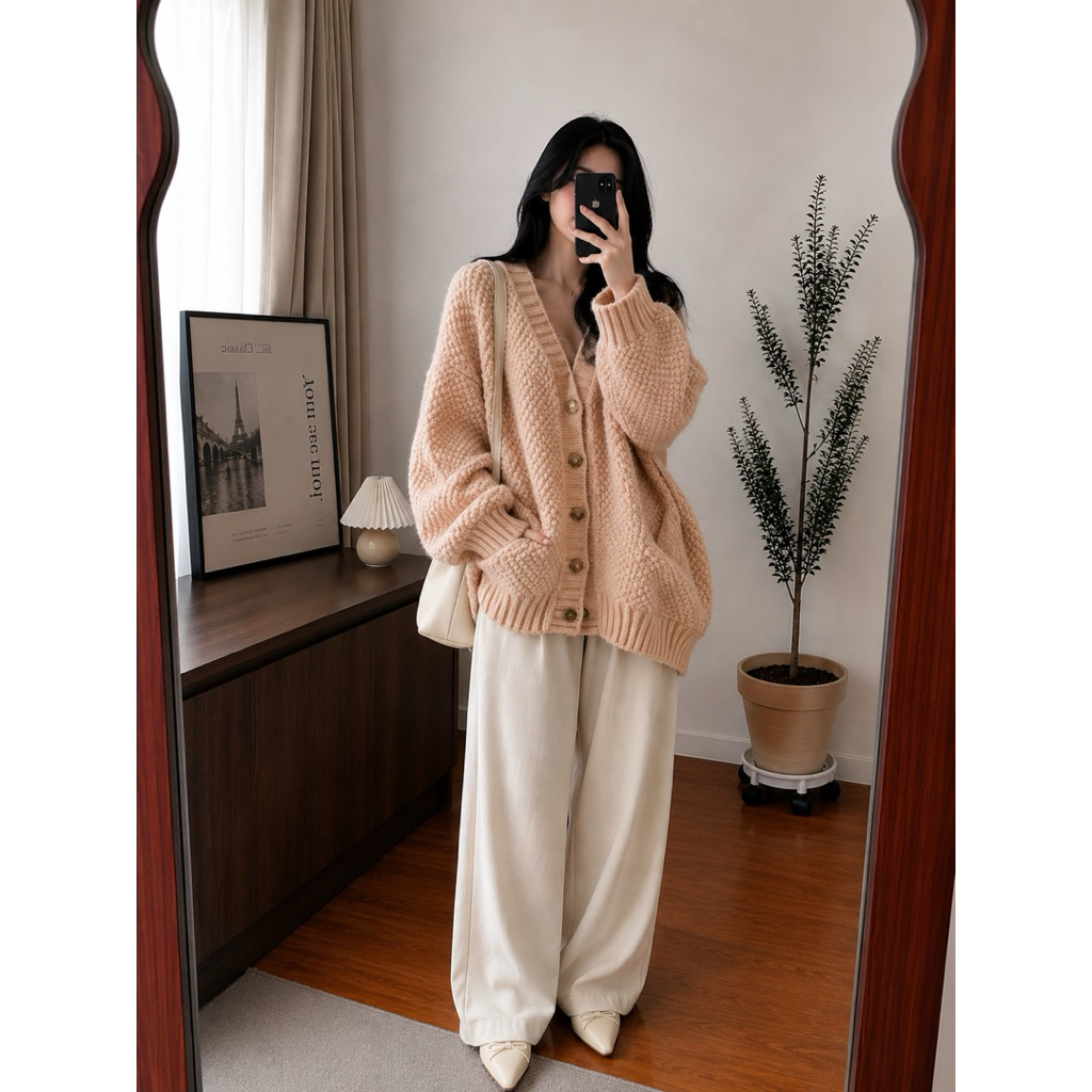 (Last up) Preloved cardigan soft peach mix soft orange with pocket oversize cutie elegant y2k ulzzan