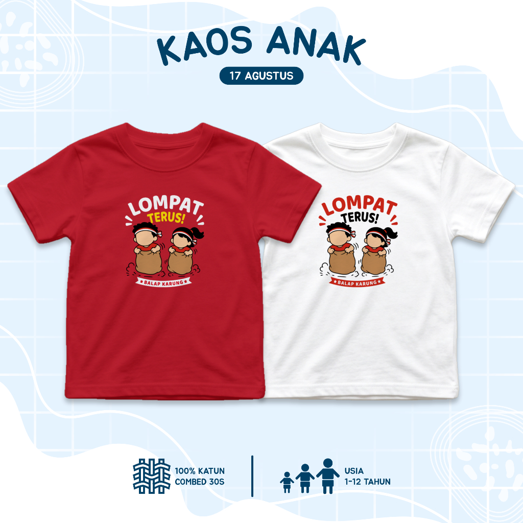 Kaos Anak 17 Agustus Laki Laki Perempuan Umur 1 - 12 Tahun Baju Atasan Katun Combed 30s - Balap Karu