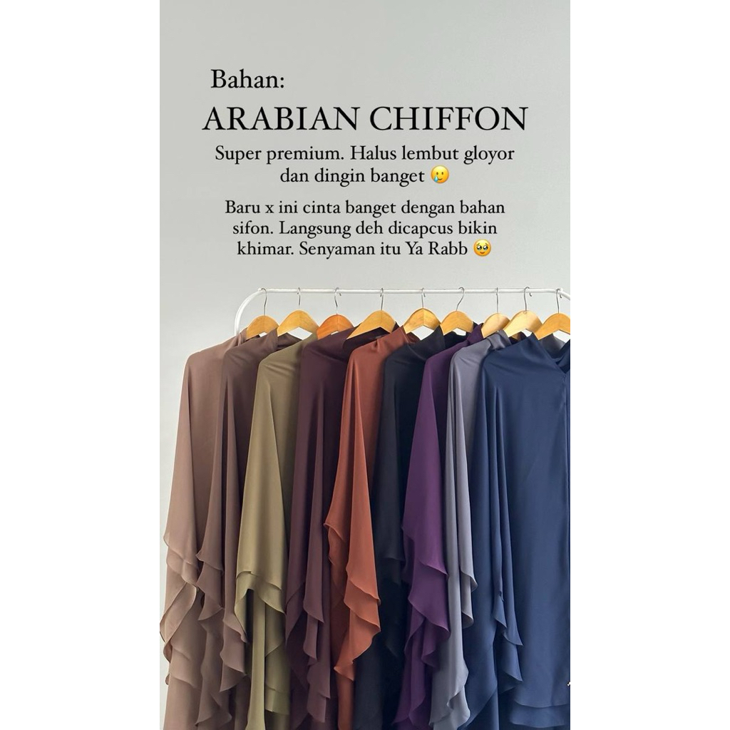 khimar arabian chiffon non pet 2 layer abaya Malikah (PO pengemasan 7-9 harian)