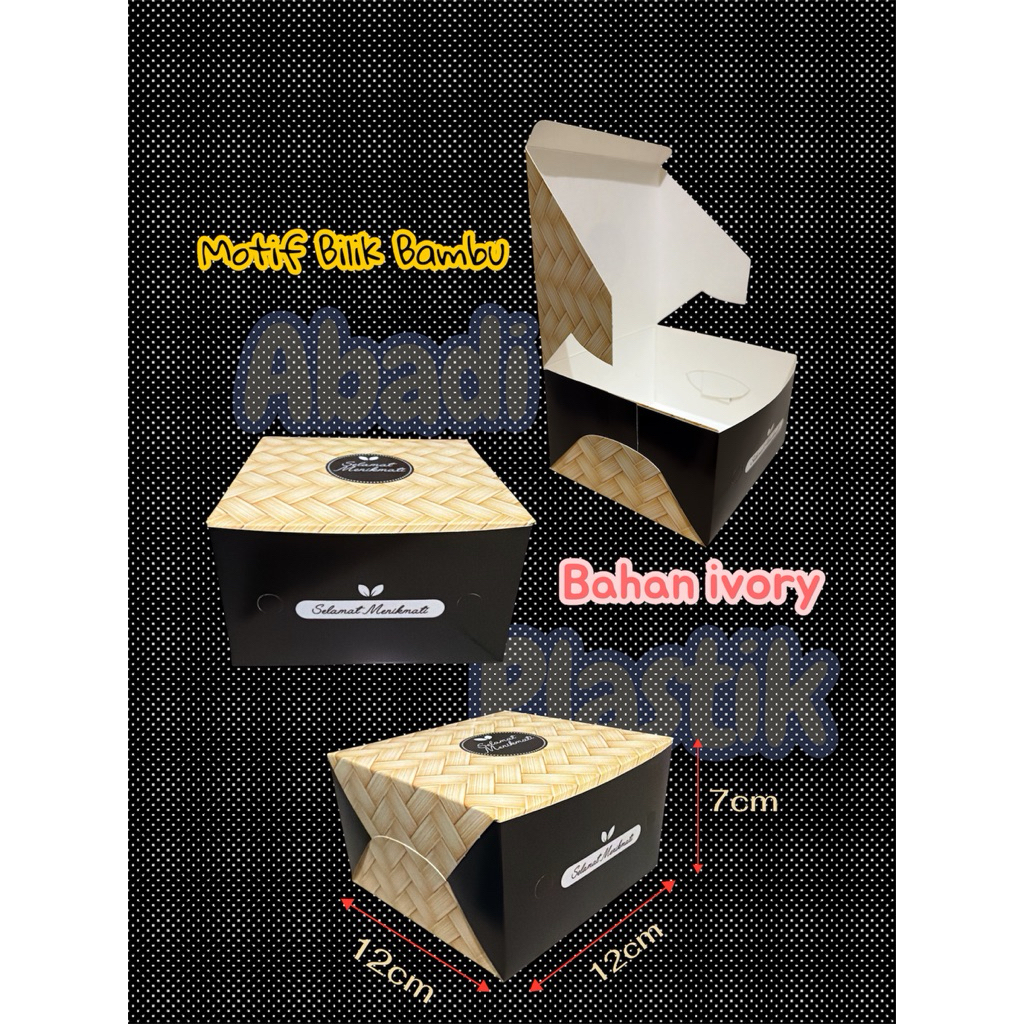 ( DUS KUE PREMIUM )MOTIF BILIK BAMBU / DUS KUE/SNACK IVORY MOTIF 12x12/ DUS SNACK/ KOTAK ROTI UKR 12