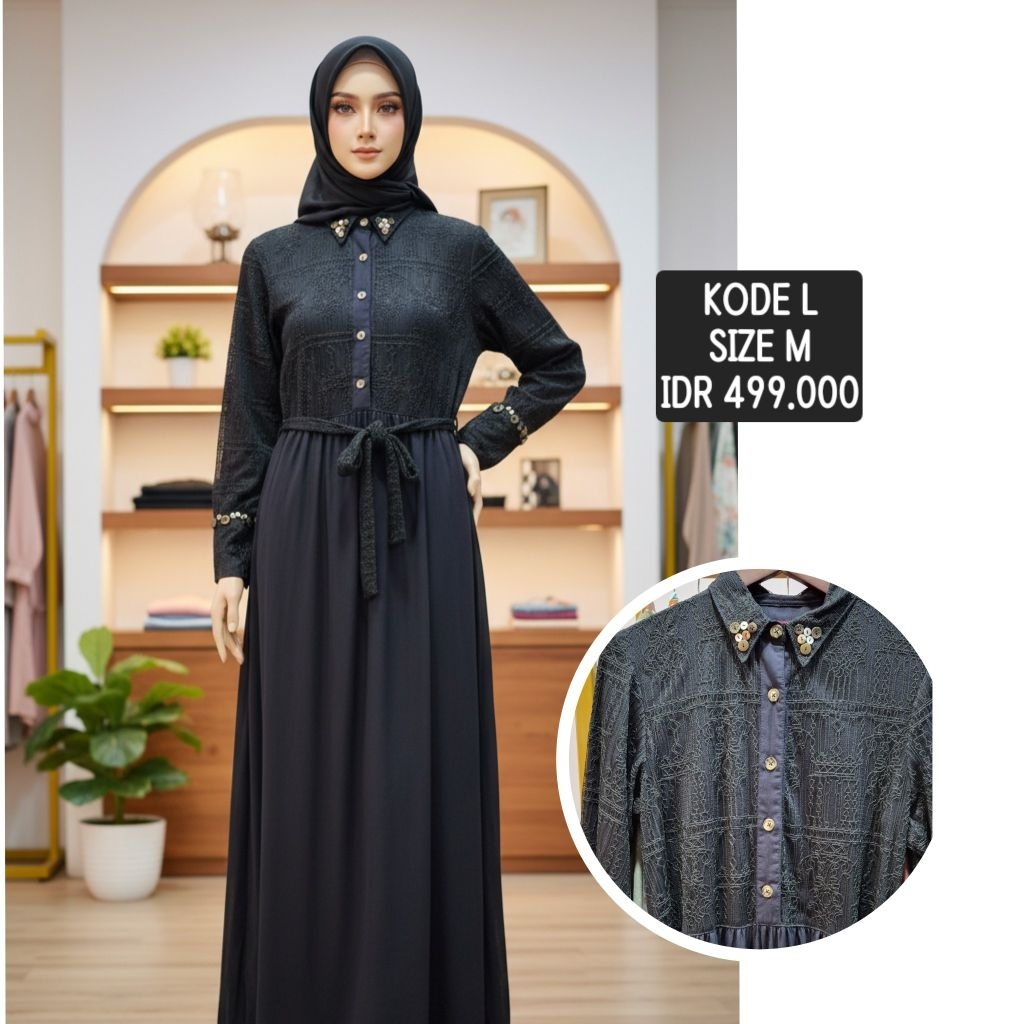 ABAYA DANNIS HITAM RAYON LACE SIZE M