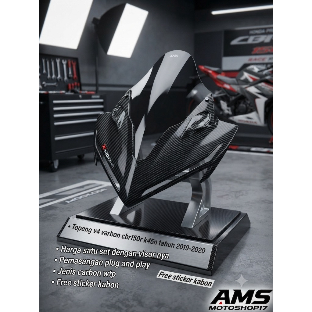 Topeng V4 Varbon CBR150R K45N Facelift 2019-2020 Carbon WTP Visor AMS