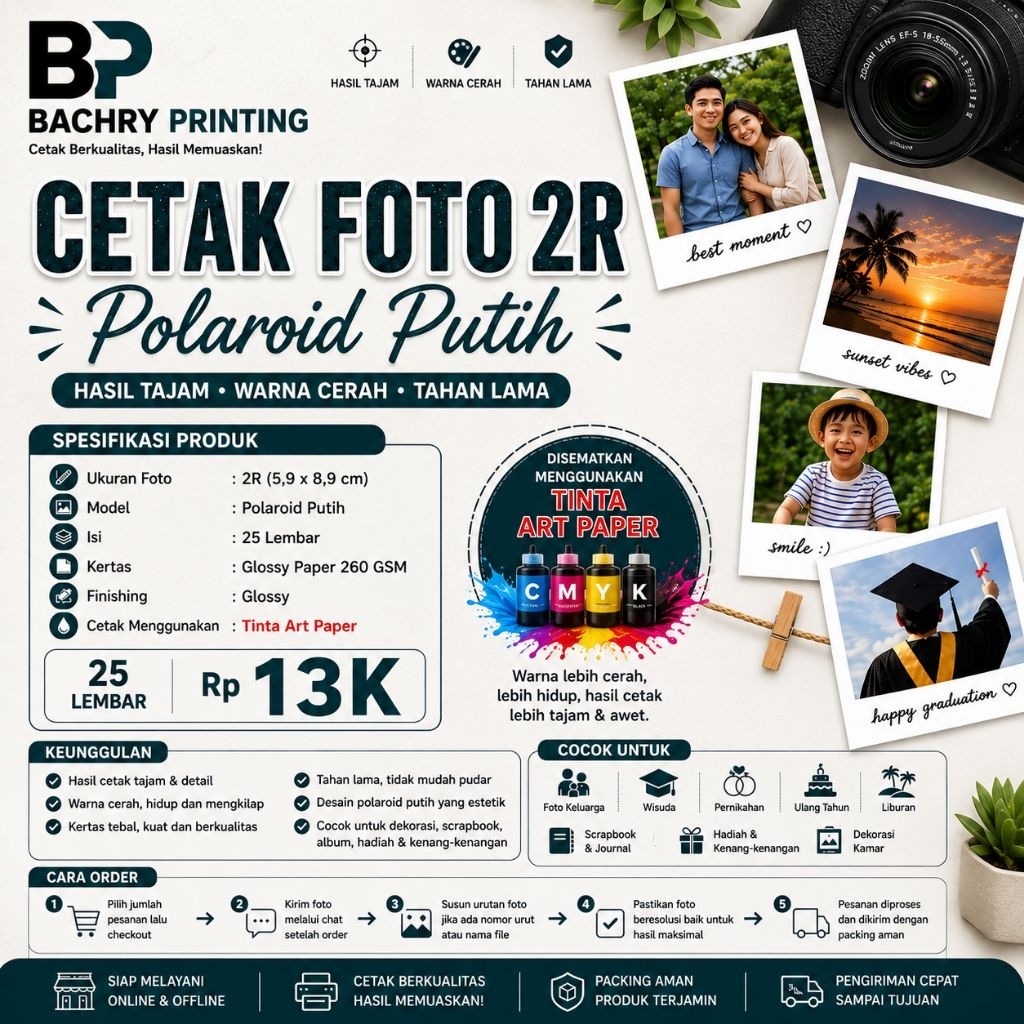CETAK FOTO POLAROID PUTIH 25 FOTO. BUKAN KERTAS ART CARTON ATAU IVORY