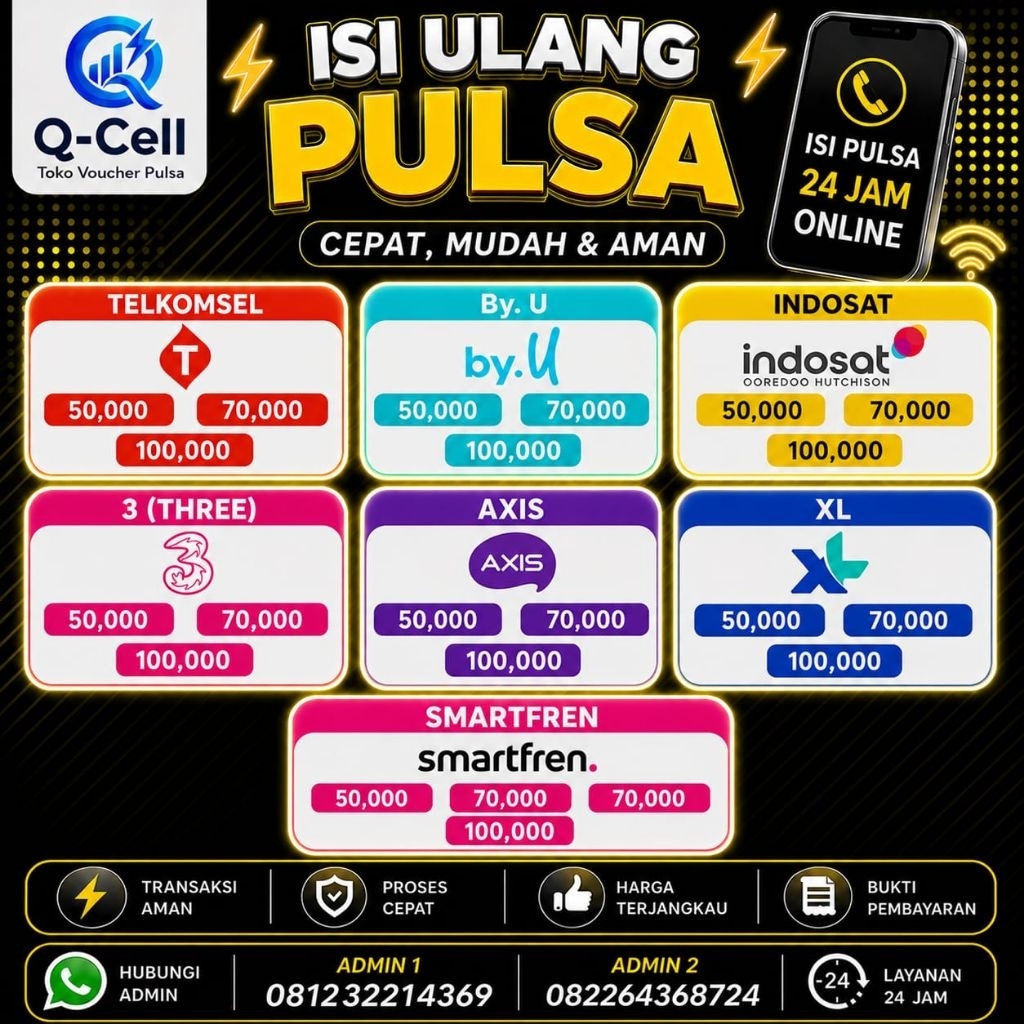 Isi Ulang Pulsa Murah All Operator Telkomsel, By.U, Indosat/Im3, Tri/3, Axis, XL, Smartfren (50.000,