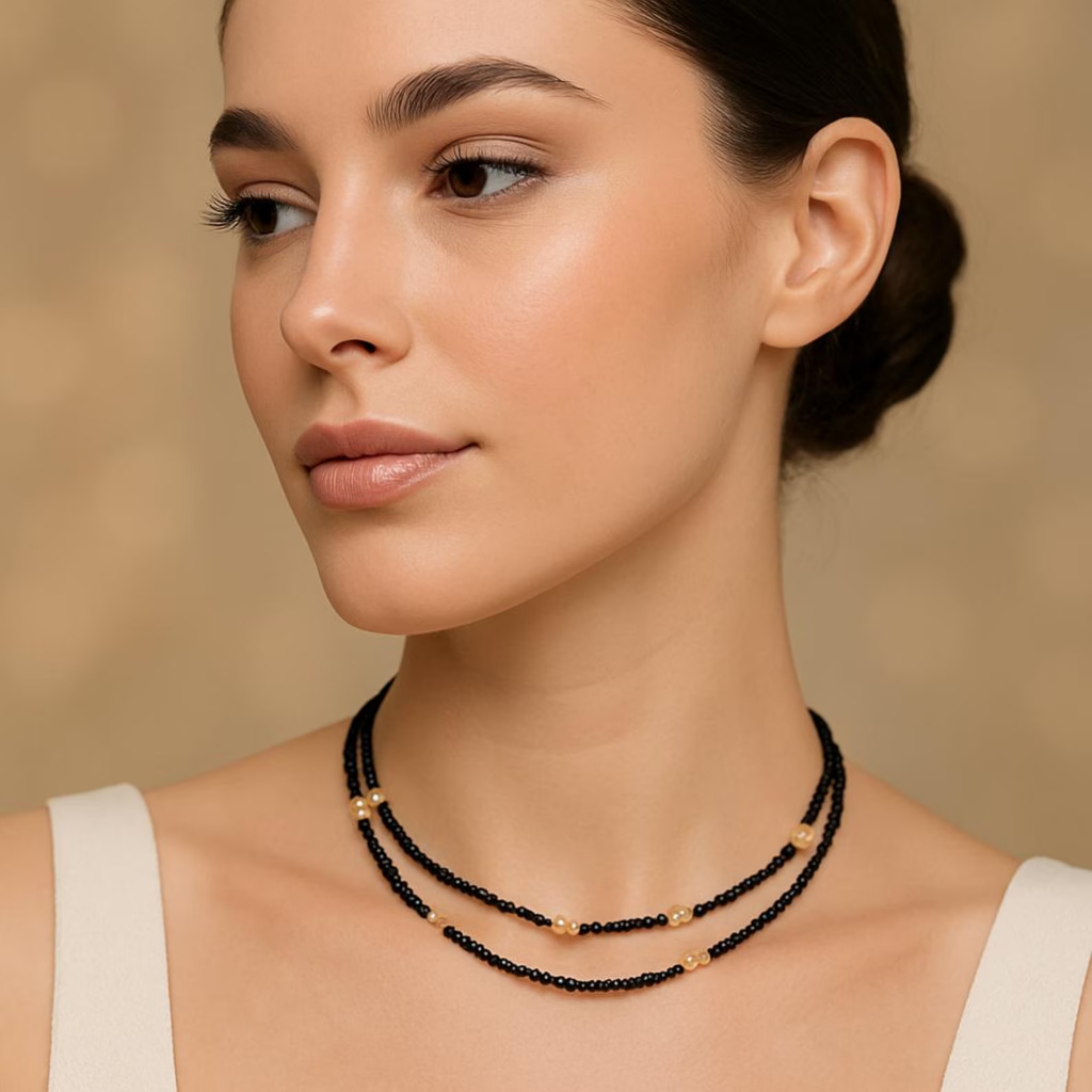 Sleek Black Onyx Bead Necklace