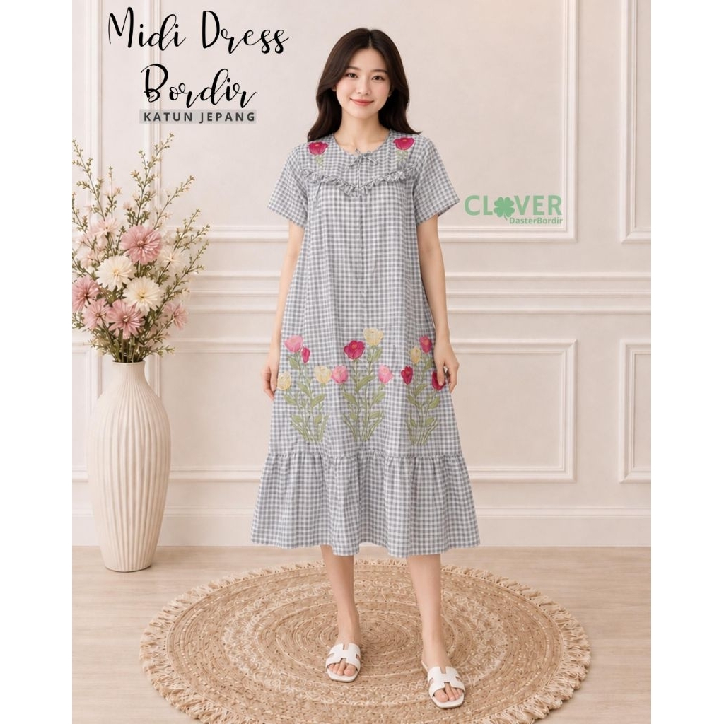 (DM) Daster Bordir Katun Jepang - daster midi kodenya 15b untuk p.pg 15a untuk ruffle