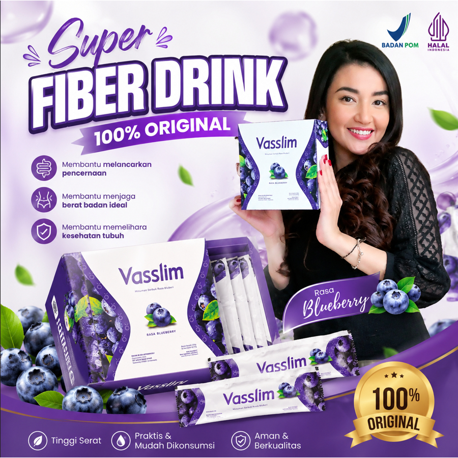 Vasslim Fiber Drink Halal BPOM Minuman Fiber Bluberi Cocok Untuk Diet dan Langsing