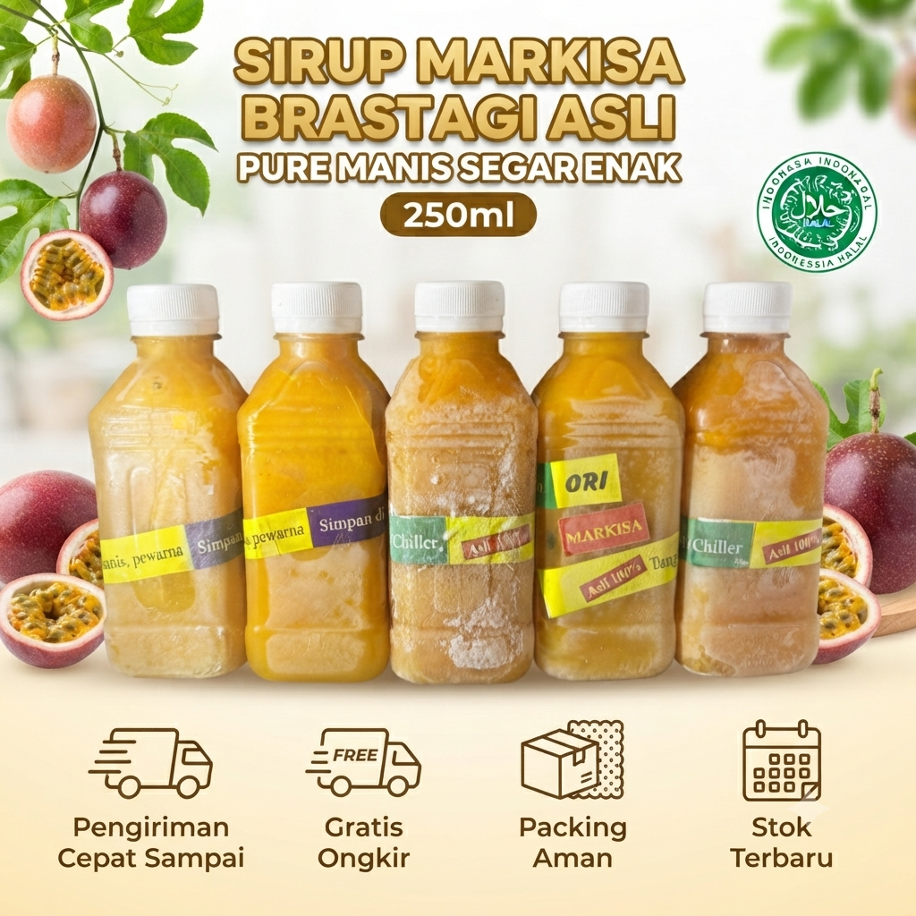 Sirup Markisa Brastagi Asli Pure Manis Segar Enak 250ml / Kemasan Botol / Halal