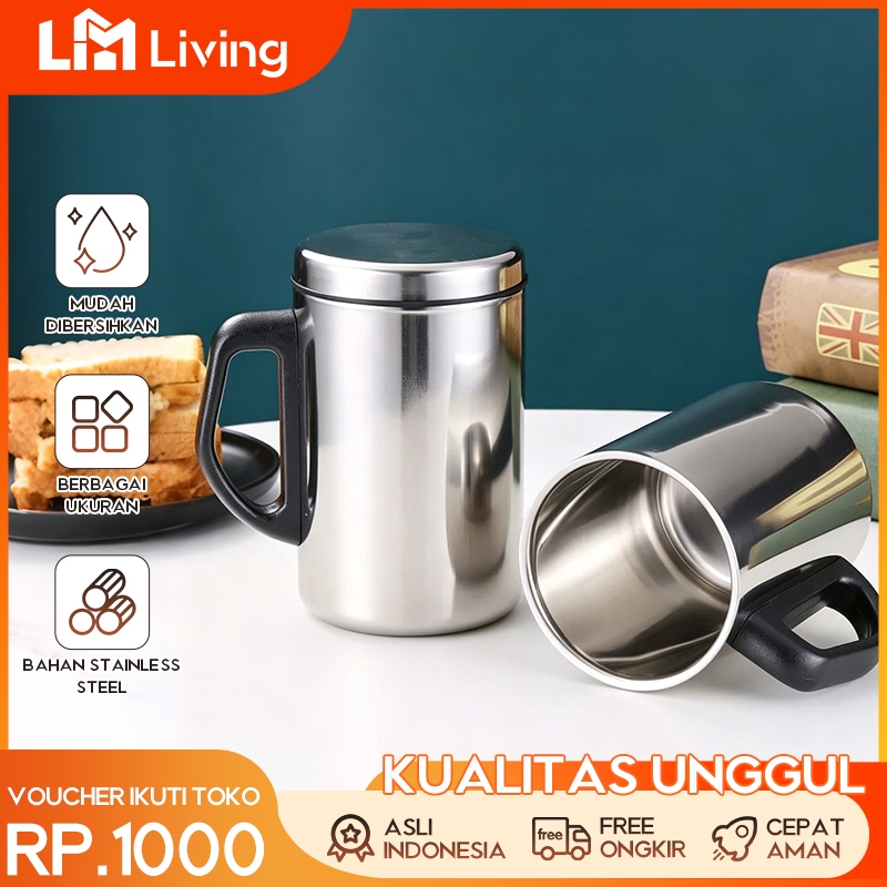 L.M Living – Mug Termos Stainless 350/500ml – Gelas Kopi Teh Susu Tahan Panas Dingin – Dengan Tutup 