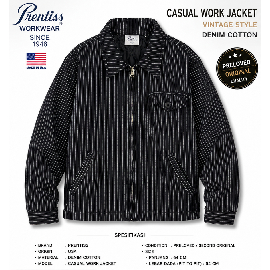 Jaket Prentiss USA Original Preloved | Casual Work Jacket Denim Cotton | Vintage American Workwear |
