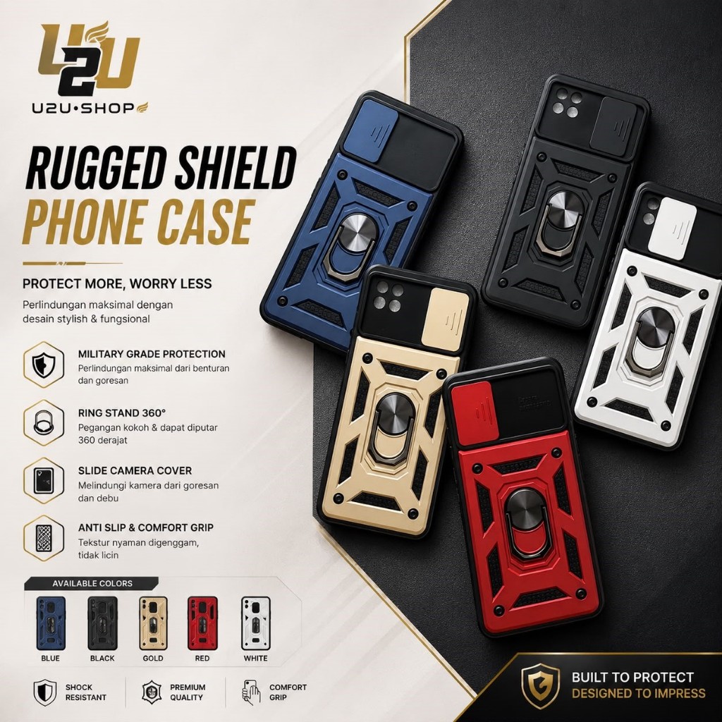 [GROSIR 10PCS] CASE ARMOR SLIDE TRANSFORMER + RING FOR OPPO A1K A15/A15S  A16/A16S A16K/A16E A17/A17
