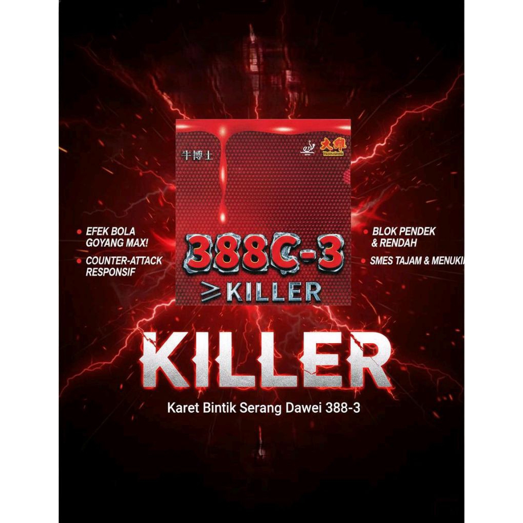 DAWEI 388C-3 KILLER BINTIK SERANG ATAU SEMI UNTUK BET PINGPONG