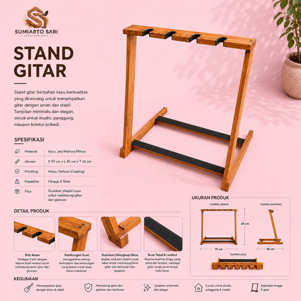 STAND GITAR KAYU/RAK GITAR KAYU MINIMALIS ALL GUITAR