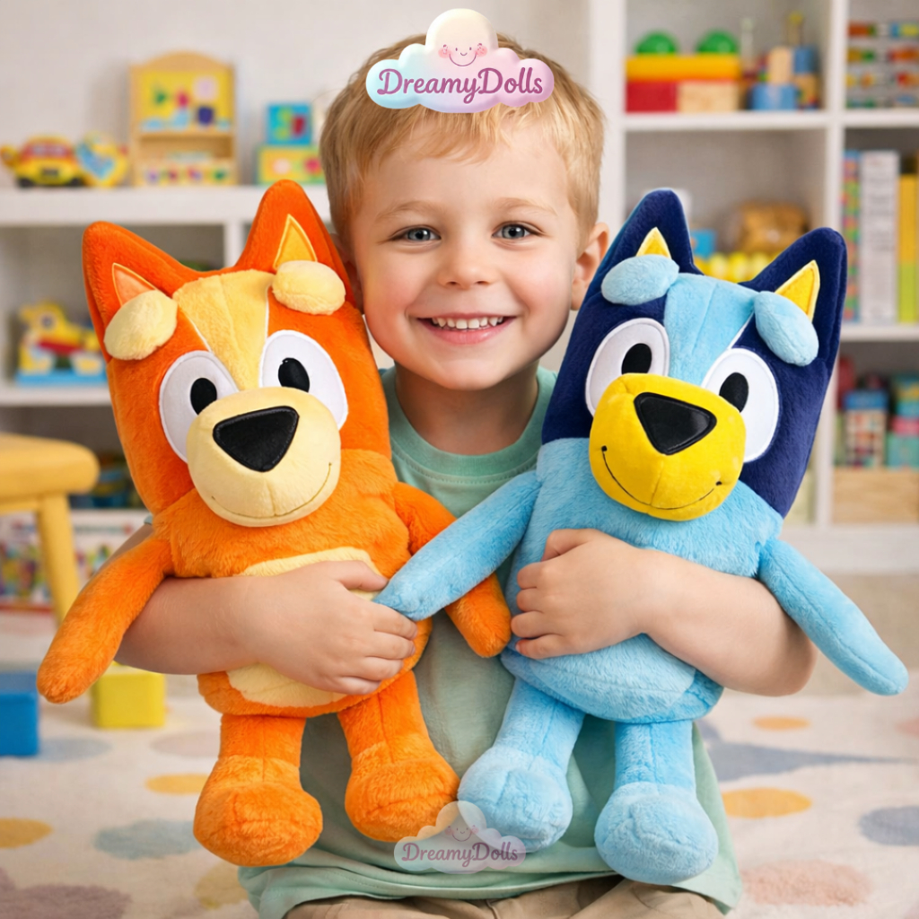 DreamyDoll's Boneka Karakter Cartoon Anjing Biru dan Oren Ukuran 40 CM - Lecu Imut Bahan Halus dan L