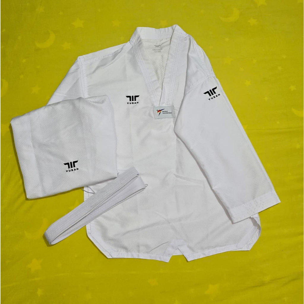 Garage Sale - Tusah Baju Seragam Uniform Dobok Taekwondo EZ-Fit Lite - V Neck Kerah Putih - Free Sab