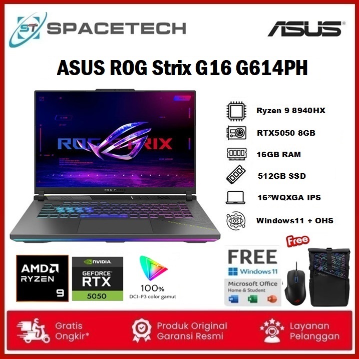 ASUS ROG Strix G16 G614PH Ryzen 9 8940HX RTX5050 16GB 512GB 16"QHD W11 OHS