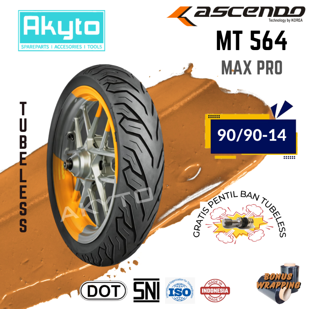 [90/90-14] ASCENDO MAX PRO MT-564 / BAN MOTOR TUBELESS GRATIS PENTIL RING 14 / MT564 R14 MT 564
