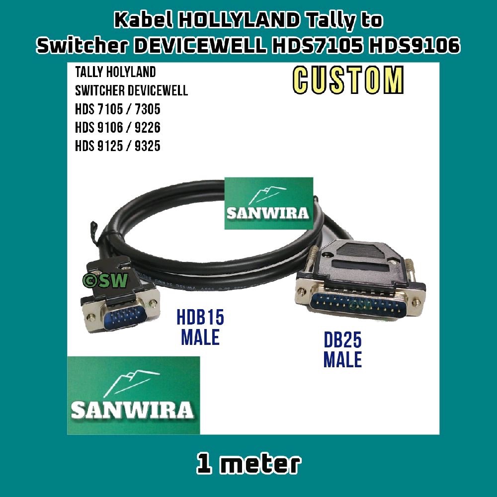 Kabel Hollyland Tally to Switcher DEVICEWELL HDS9226 HDS9125 HDS9325 DB25 Male to HDB15 Male / Cable