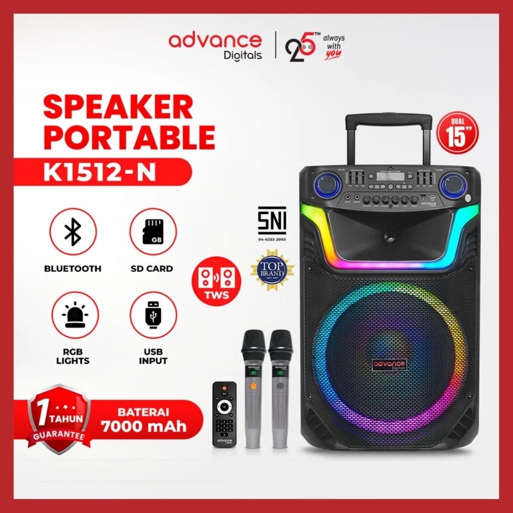 ADVANCE K1512-N SPEAKER 15 INCH | 2 MIC WIRELESS