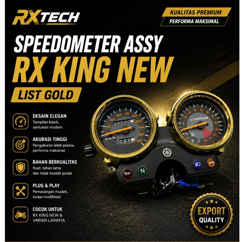 SPEEDOMETER SPIDOMETER RX KING NEW BULAT 2004 HITAM LIST CROME LIST GOLD